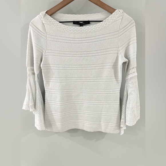 NWT WHBM Lace Bell Sleeve Knit Sweater Gray Size XS - Picture 3 of 5